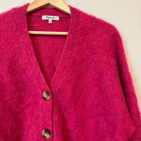 Madewell Heather Fuchsia Brushed Knit Crop Cardigan Sweater Women's Size Large - Picture 3 of 7